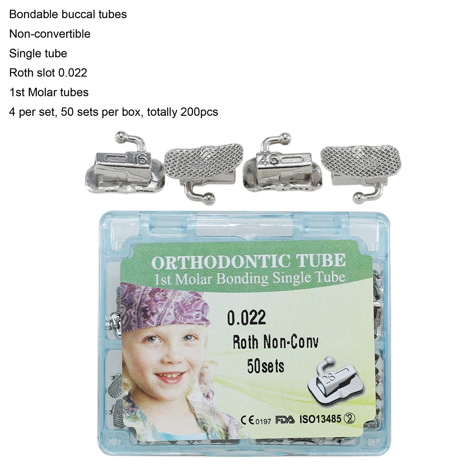 Dental Orthodontic Buccal Tubes 1st 2nd Molar Tube MBT Roth 022 Bondable Mesh