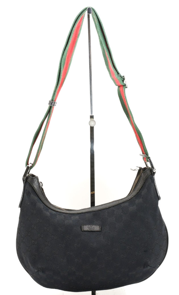 GUCCI [Rank AB] GG Canvas Sherry line Half Moon Crossbody Shoulder Bag 181092
