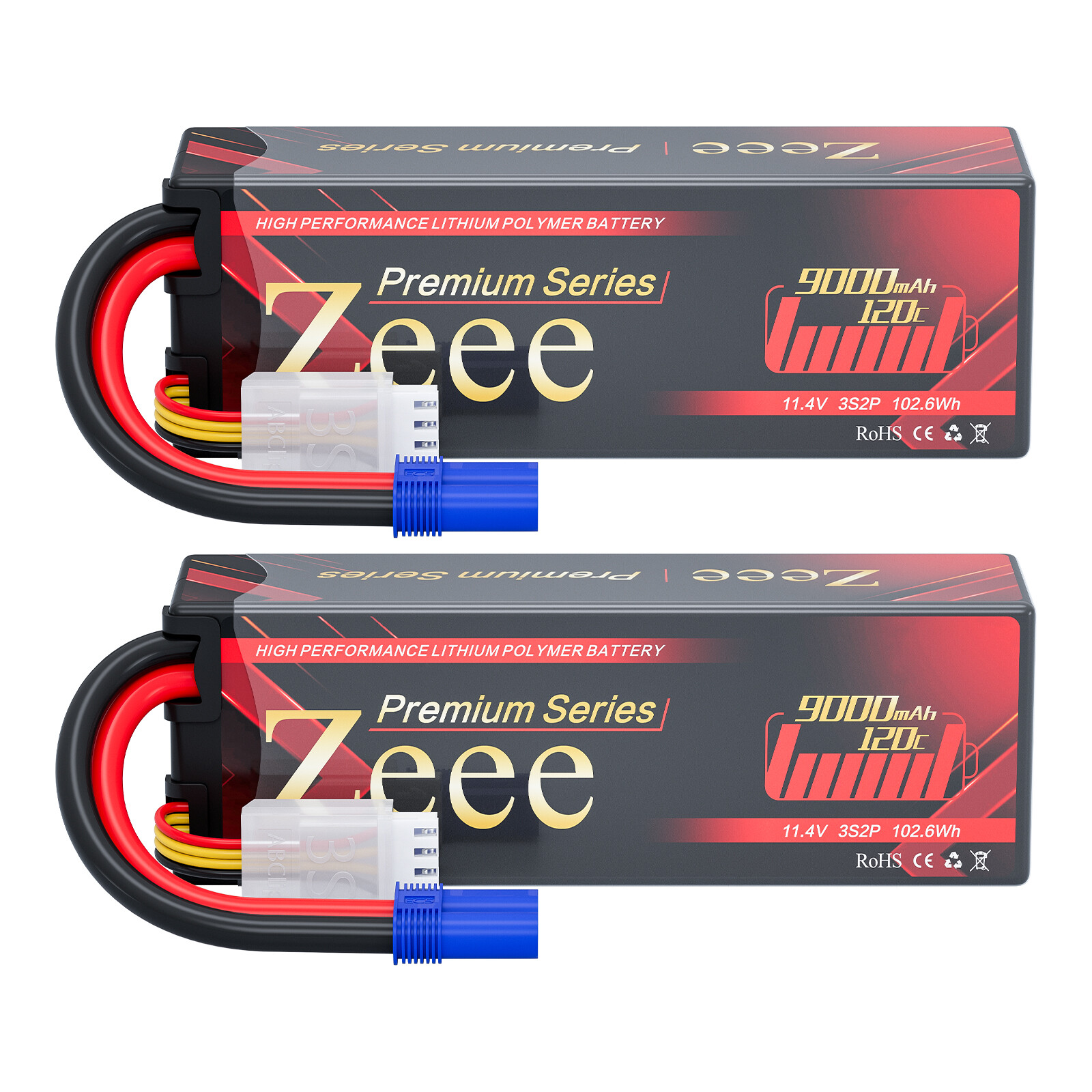 2x Zeee 11.4V 120C 9000mAh EC5 3S HV LiPo Battery for RC Car Truck Tank Vehicles