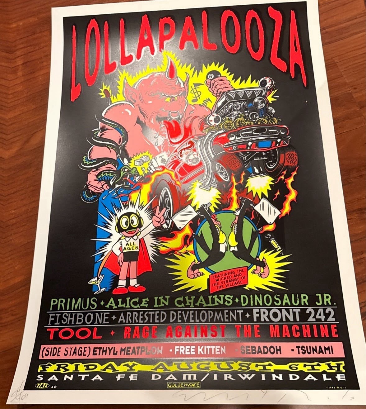 Near MINT & SIGNED Lalapalooza Alice In Chains, 1993 Original Poster Artist TAZ Near MINT & SIGNED Lalapalooza Alice In Chains, 1993 Original Poster Artist TAZ