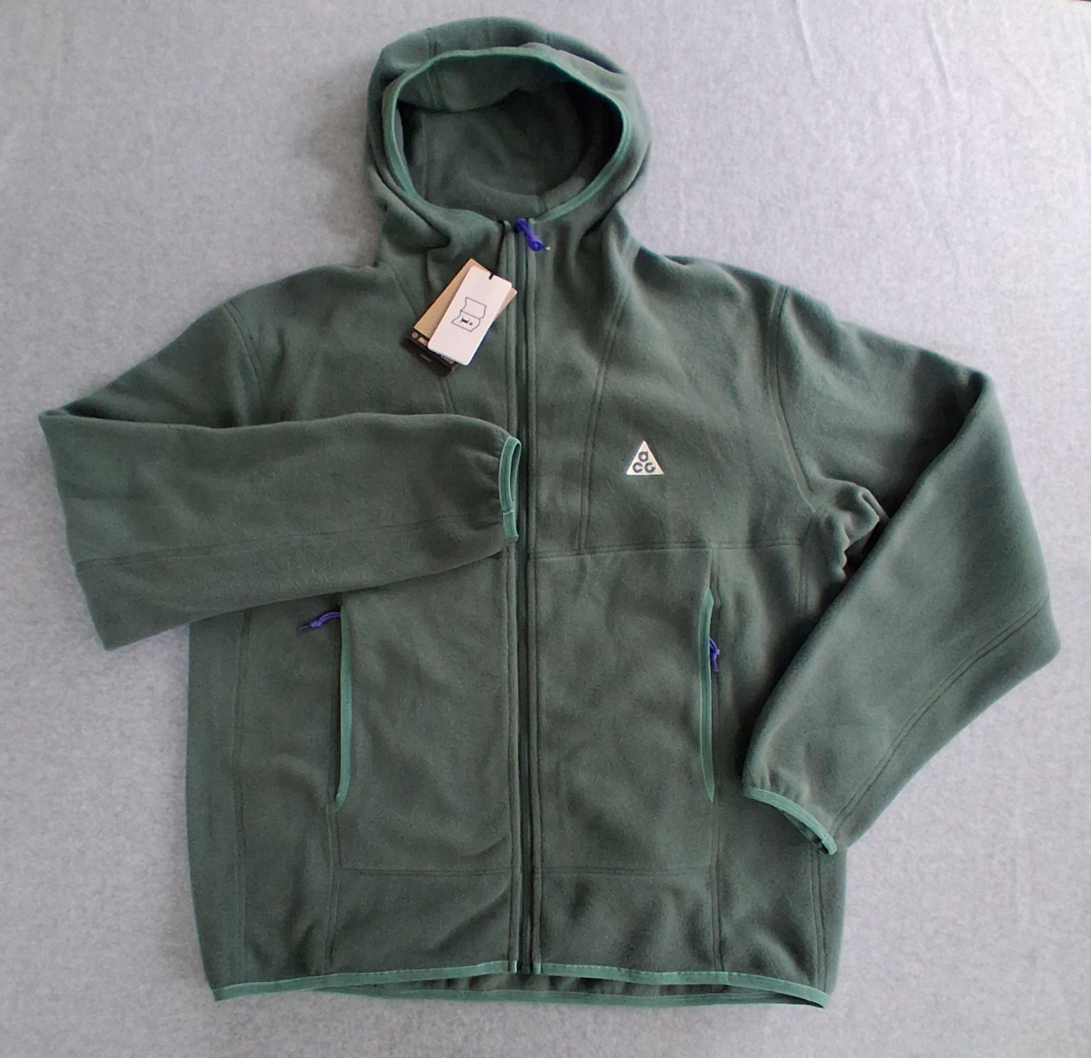 Nike ACG Wolf Tree Polartec Men\'s green Full-Zip Hooded Jacket Size M FB8082-338