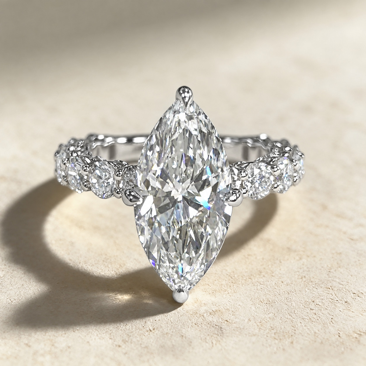 3Ct Marquise Cut D-VVS1 Moissanite 14k White Gold Hidden Halo Engagement Ring