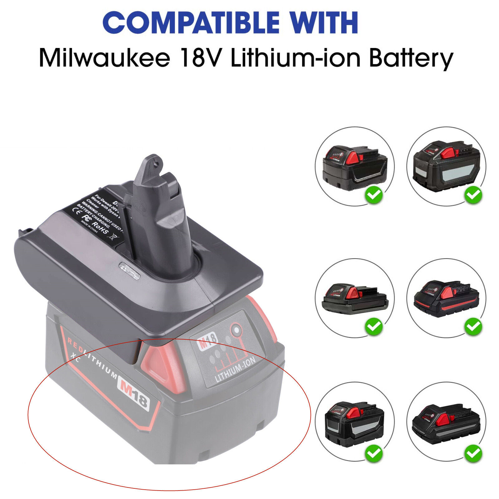 Adapter for Milwaukee M18 18V Battery to For Dyson V6 V7 V8 SV07 Series Vacuums