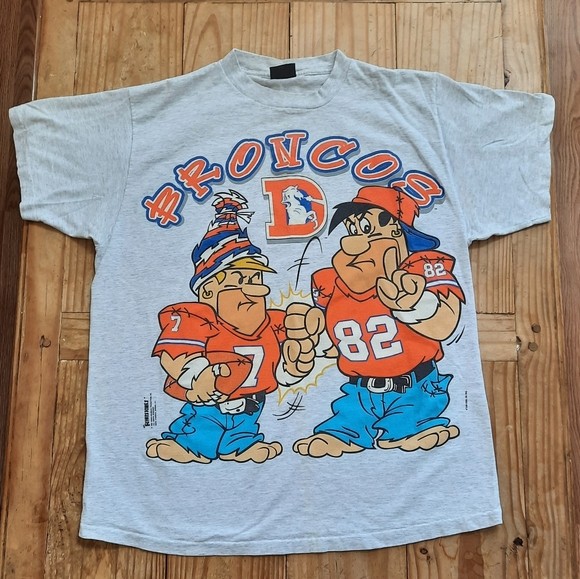 Vtg 1993 Nfl Denver Broncos Flintstones Gray short sleeve T shirt Cotton NH1354