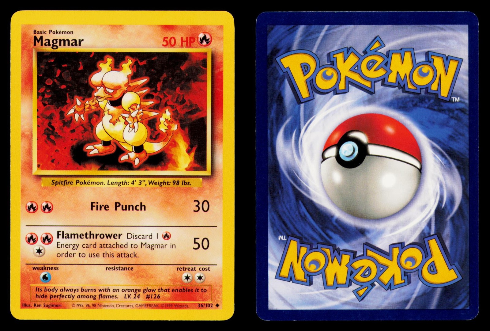 MAGMAR 1999 36/102 BASE SET UNLIMITED POKEMON MAGMAR 1999 36/102 BASE SET UNLIMITED POKEMON