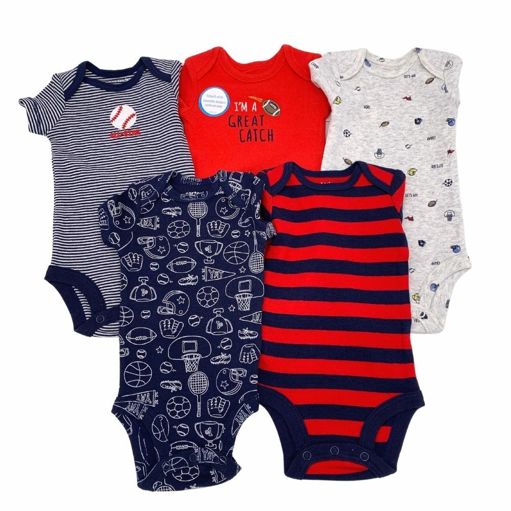 New Carter's Baby Boys Infants Short Sleeves Sports 5 Pack Bodysuits Romper Set