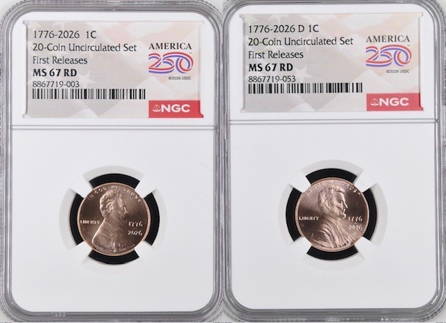 2026 P&D Lincoln Shield Cent 2 Coin Set NGC MS67 RD FR Penny 250th Label 2026 P&D Lincoln Shield Cent 2 Coin Set NGC MS67 RD FR Penny 250th Label