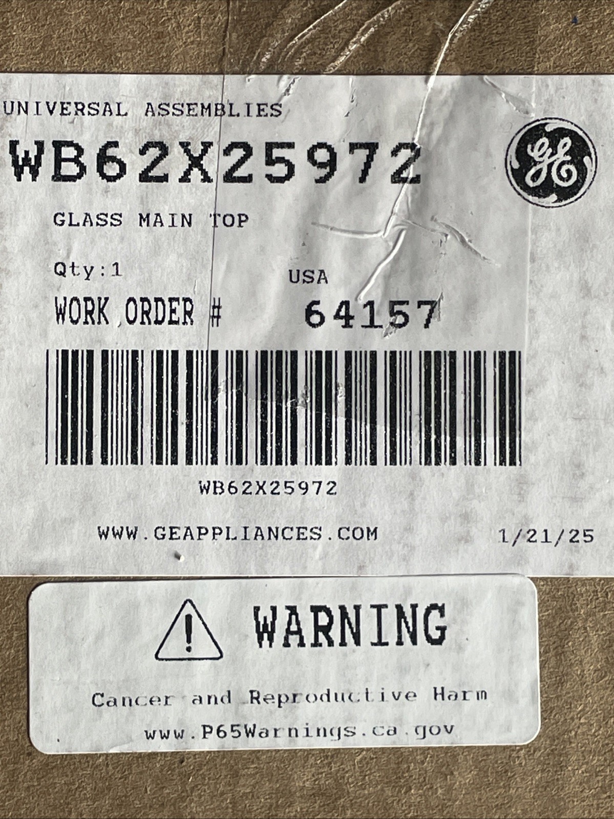 Genuine Brand New Oem WB62X25972 Glass Main Top