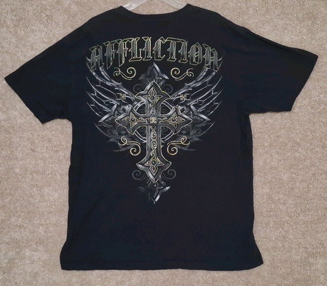 Affliction Graphic Live Fast Black Cross Shirt Mens XXL Black Crew Neck Grunge Affliction Graphic Live Fast Black Cross Shirt Mens XXL Black Crew Neck Grunge