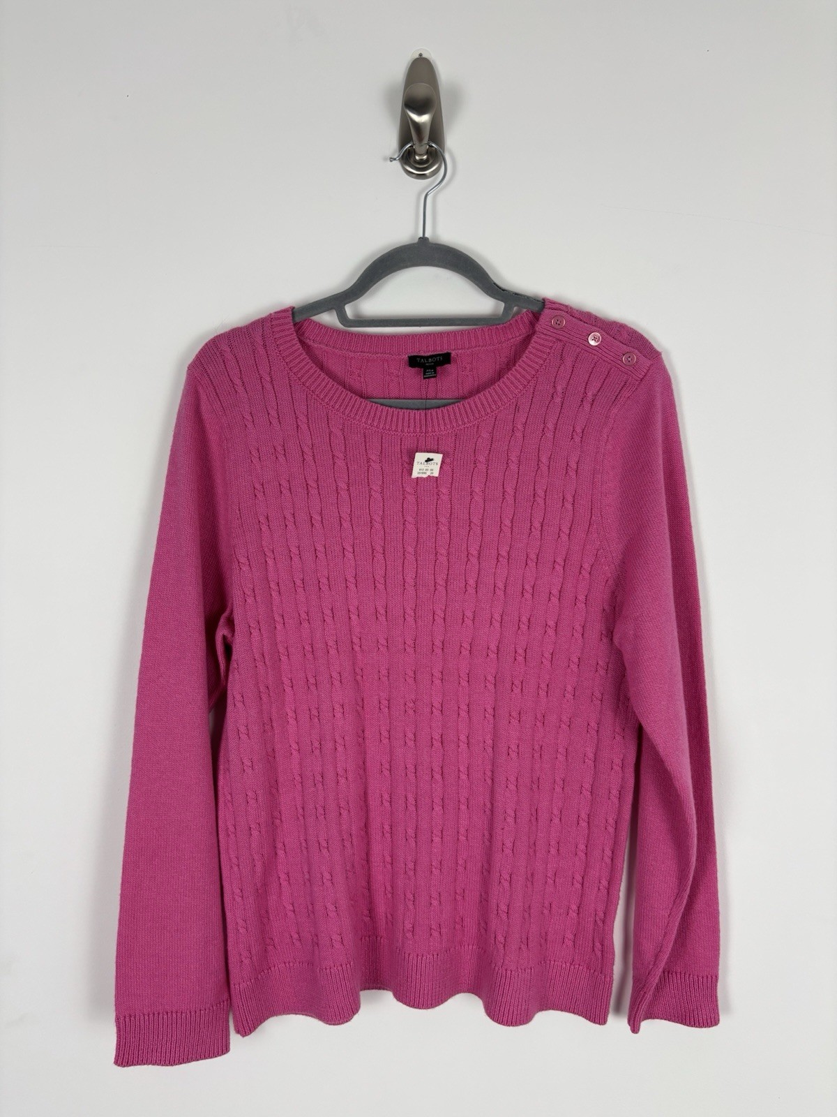 Nwt Talbots Cableknit Crewneck Sweater Size PXL Pink Button Trim Long Sleeve Nwt Talbots Cableknit Crewneck Sweater Size PXL Pink Button Trim Long Sleeve