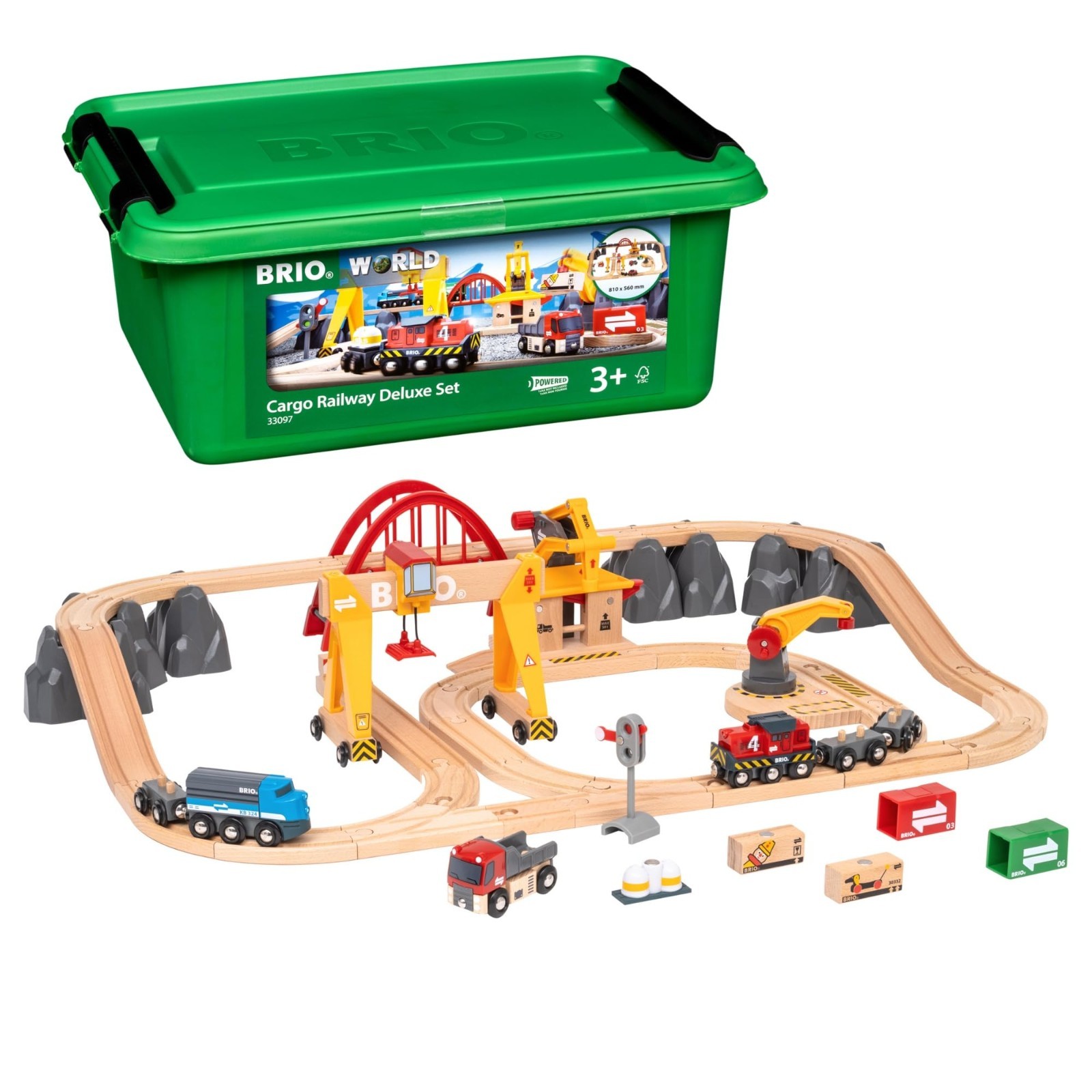BRIO World Cargo Railway Deluxe Set 33097 Wooden Train Track 54 Pieces Complete
