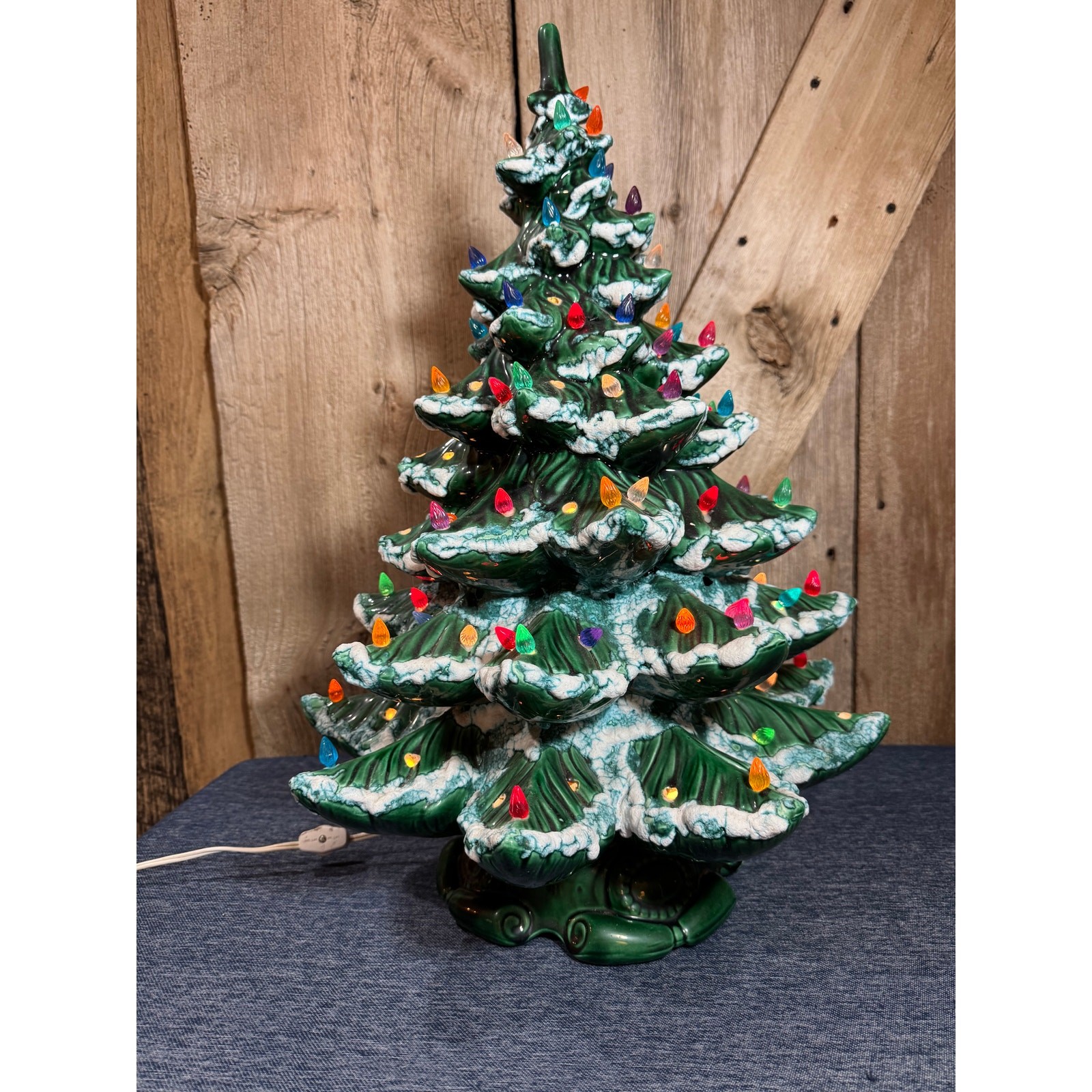 Large Atlantic Mold Ceramic Christmas Tree Flocked ***Has Some Missing Bulbs Large Atlantic Mold Ceramic Christmas Tree Flocked ***Has Some Missing Bulbs
