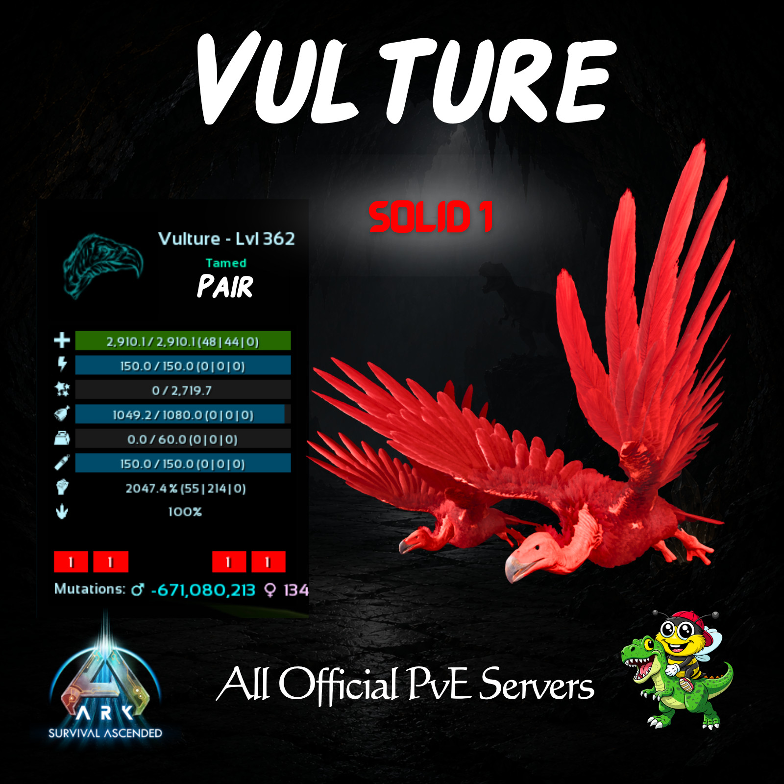 Ark-Survival-Ascended-PvE-PC/XBOX/PS5-Top-Stat-Vultures-Colorful-Lvl-362-BusyBee