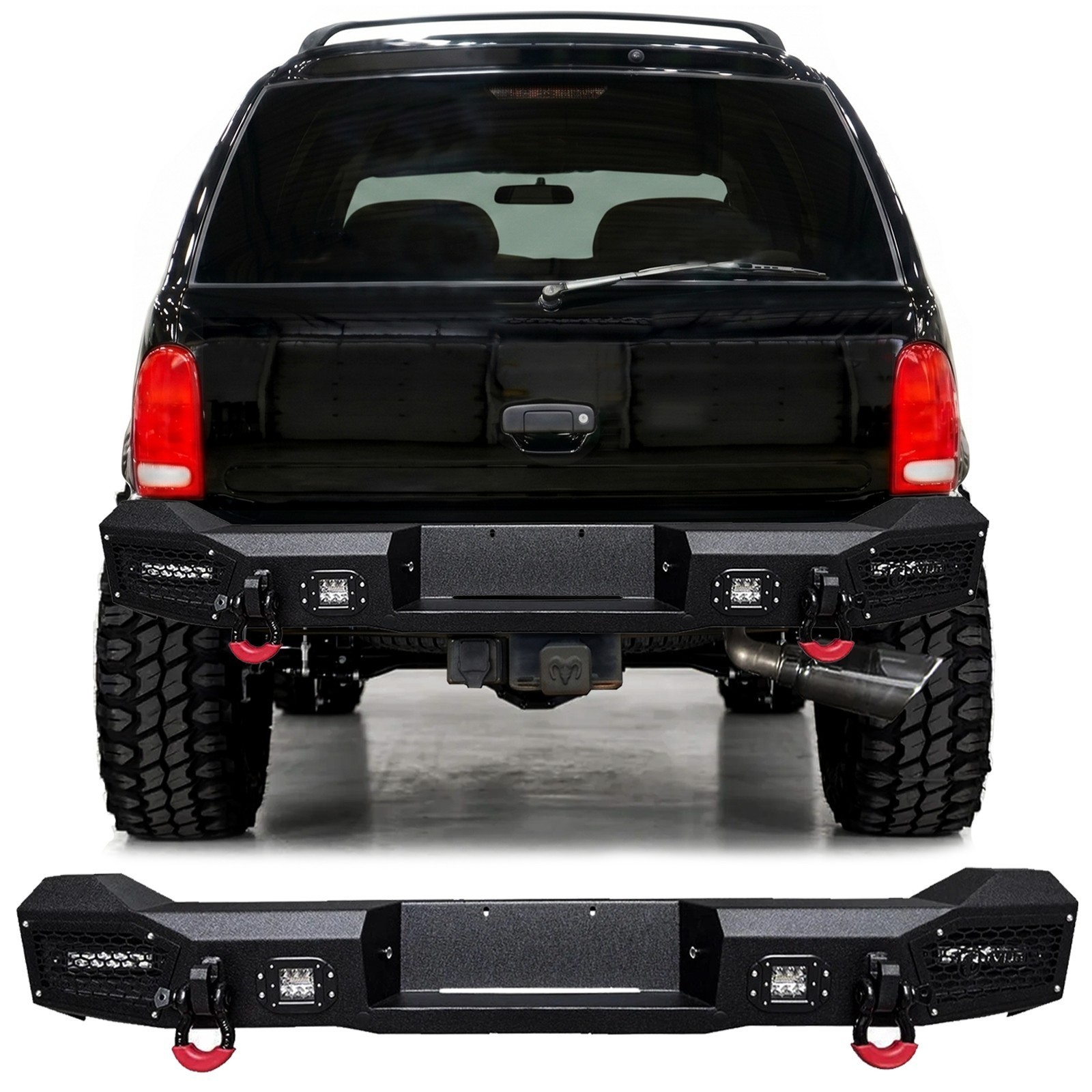 Vijay Steel Rear Bumper W/LED Lights & D-Rings For 1998-2003 Dodge Durango