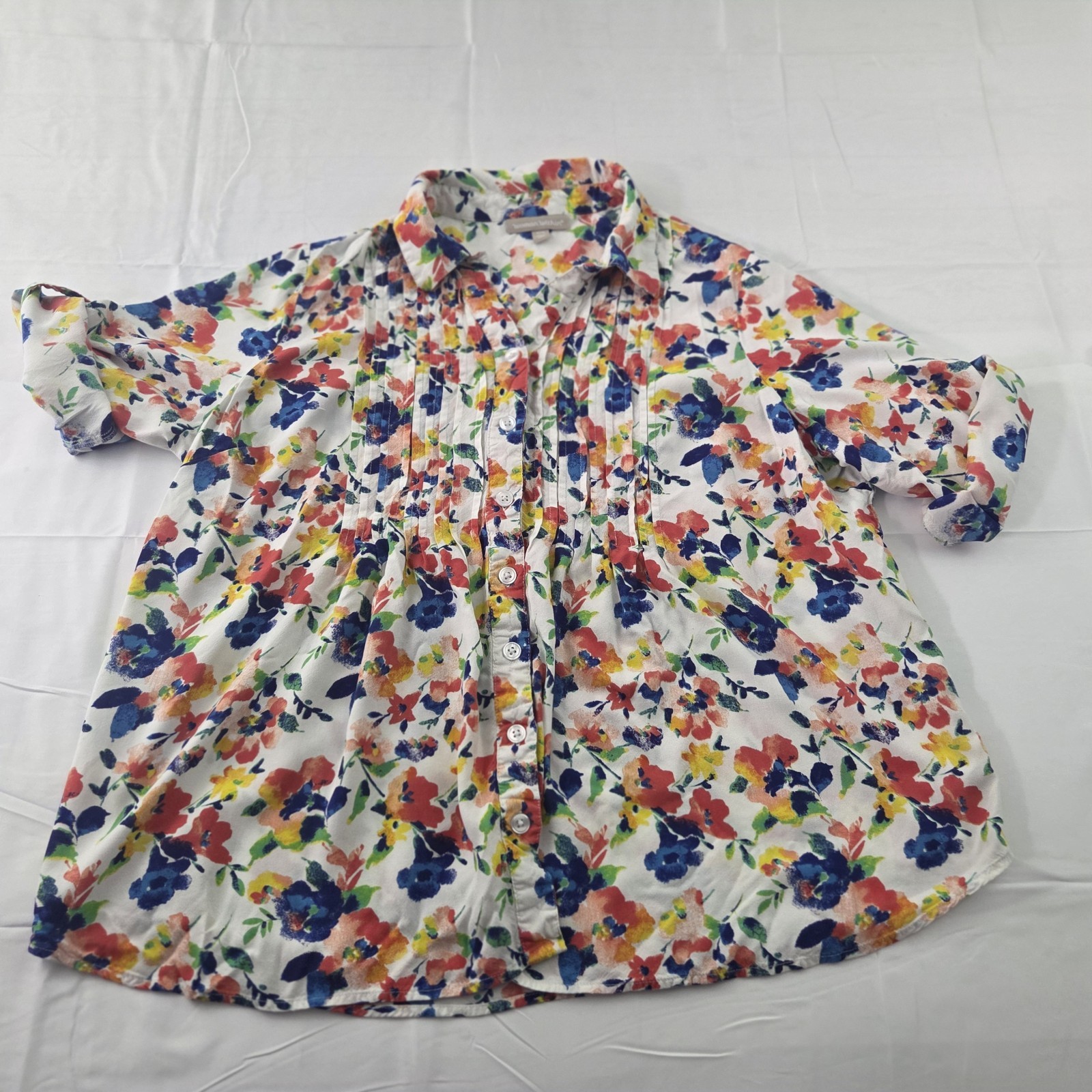 Woman Within Blouse Womens 18/20 Floral Pintuck Button Up Cottagecore Feminine Woman Within Blouse Womens 18/20 Floral Pintuck Button Up Cottagecore Feminine