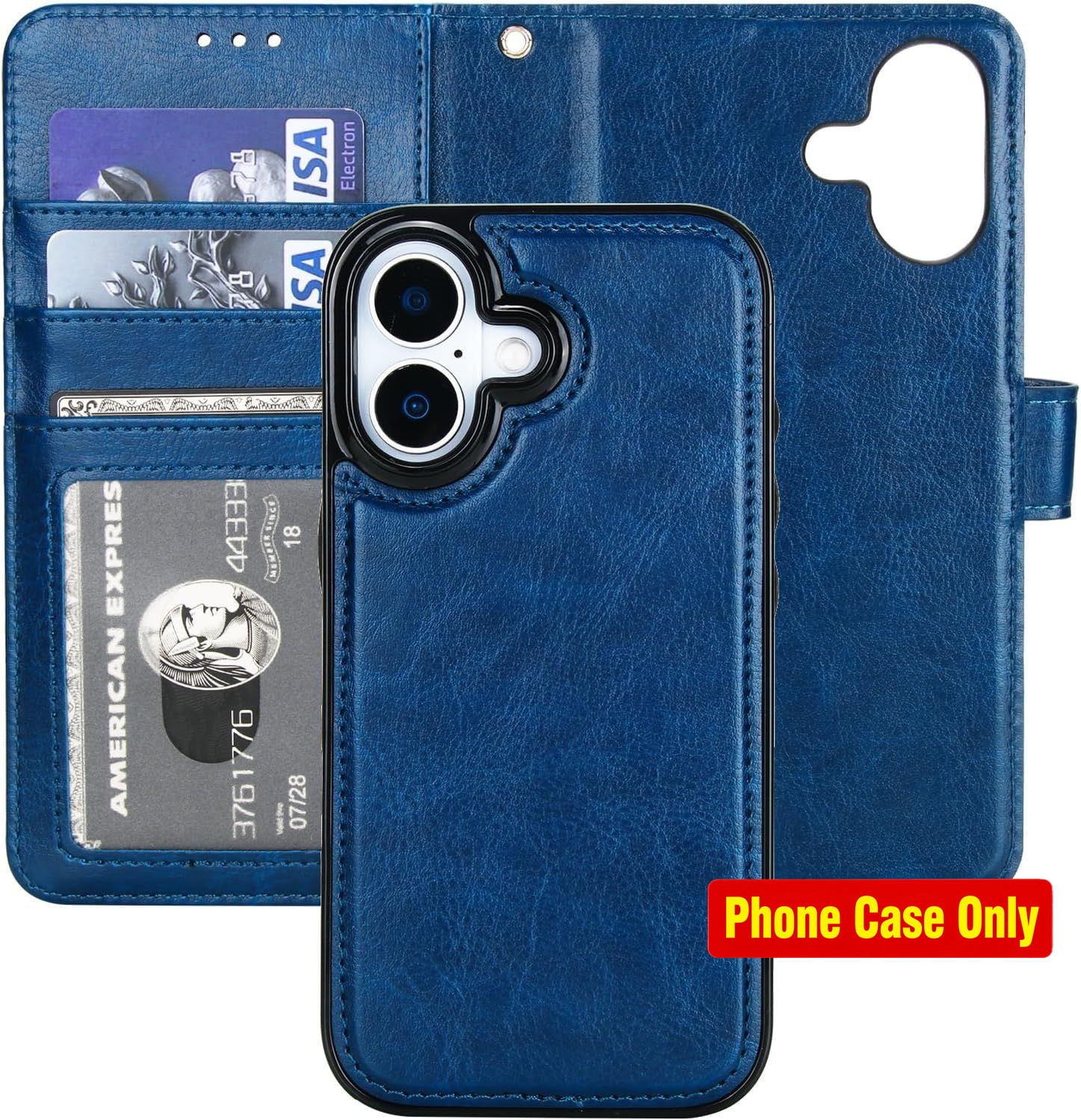 Wallet Case for iPhone 17, Detachable Card Holder, Blue