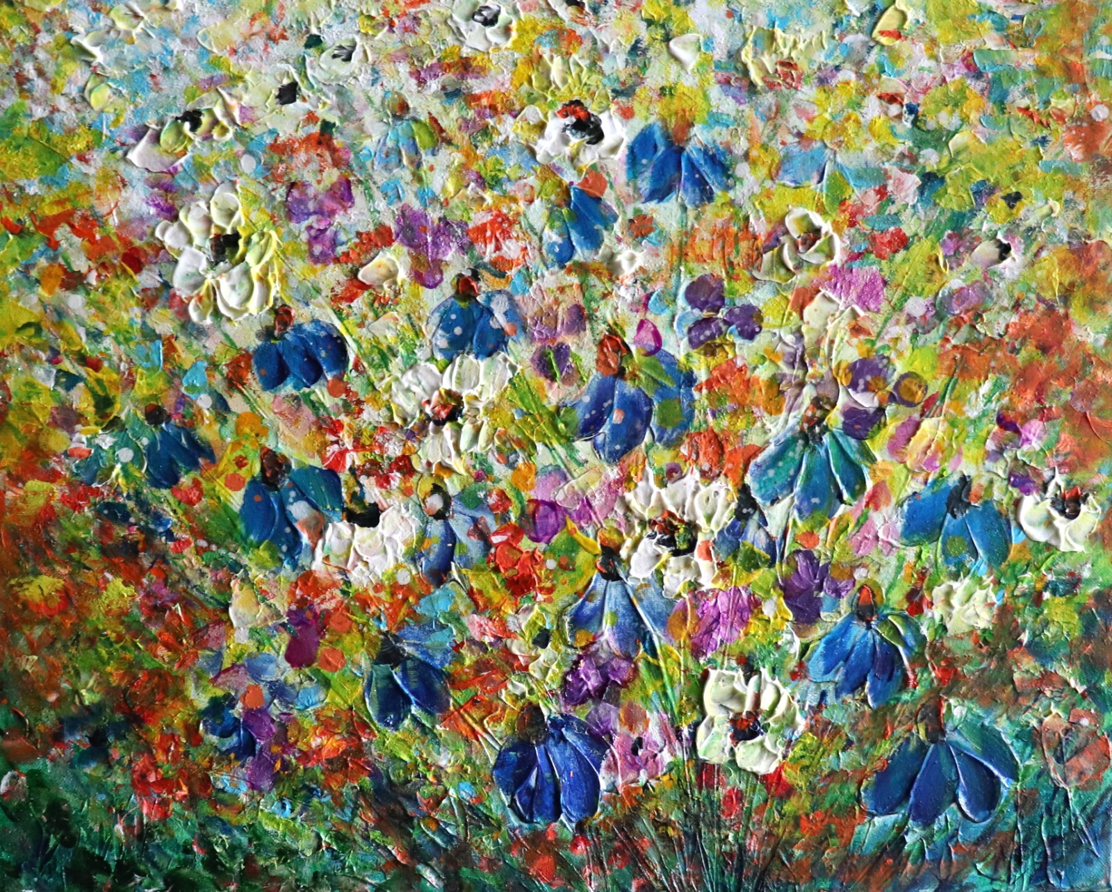 Colorful Wildflower Painting Original 20x16 Textured Floral Art Signed Canvas