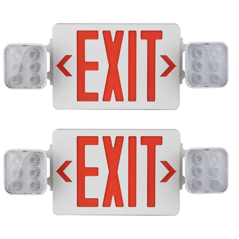 2 Pack LED Exit Sign Emergency Light–Hi Output Compact Combo UL listed Red 2 Pack LED Exit Sign Emergency Light–Hi Output Compact Combo UL listed Red