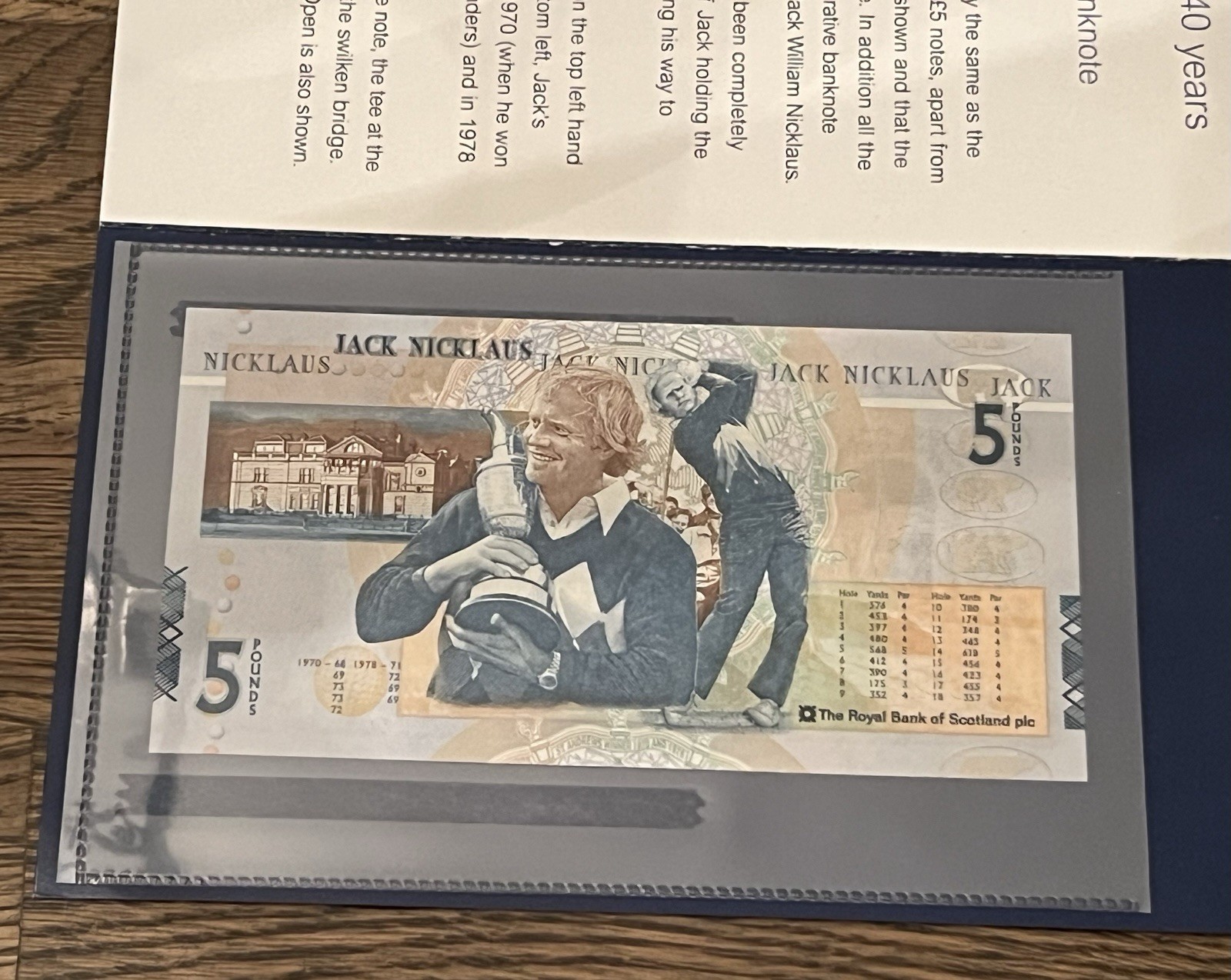 Royal Bank of Scotland Jack Nicklaus 5 Pound Commemorative Banknote in Folder Royal Bank of Scotland Jack Nicklaus 5 Pound Commemorative Banknote in Folder