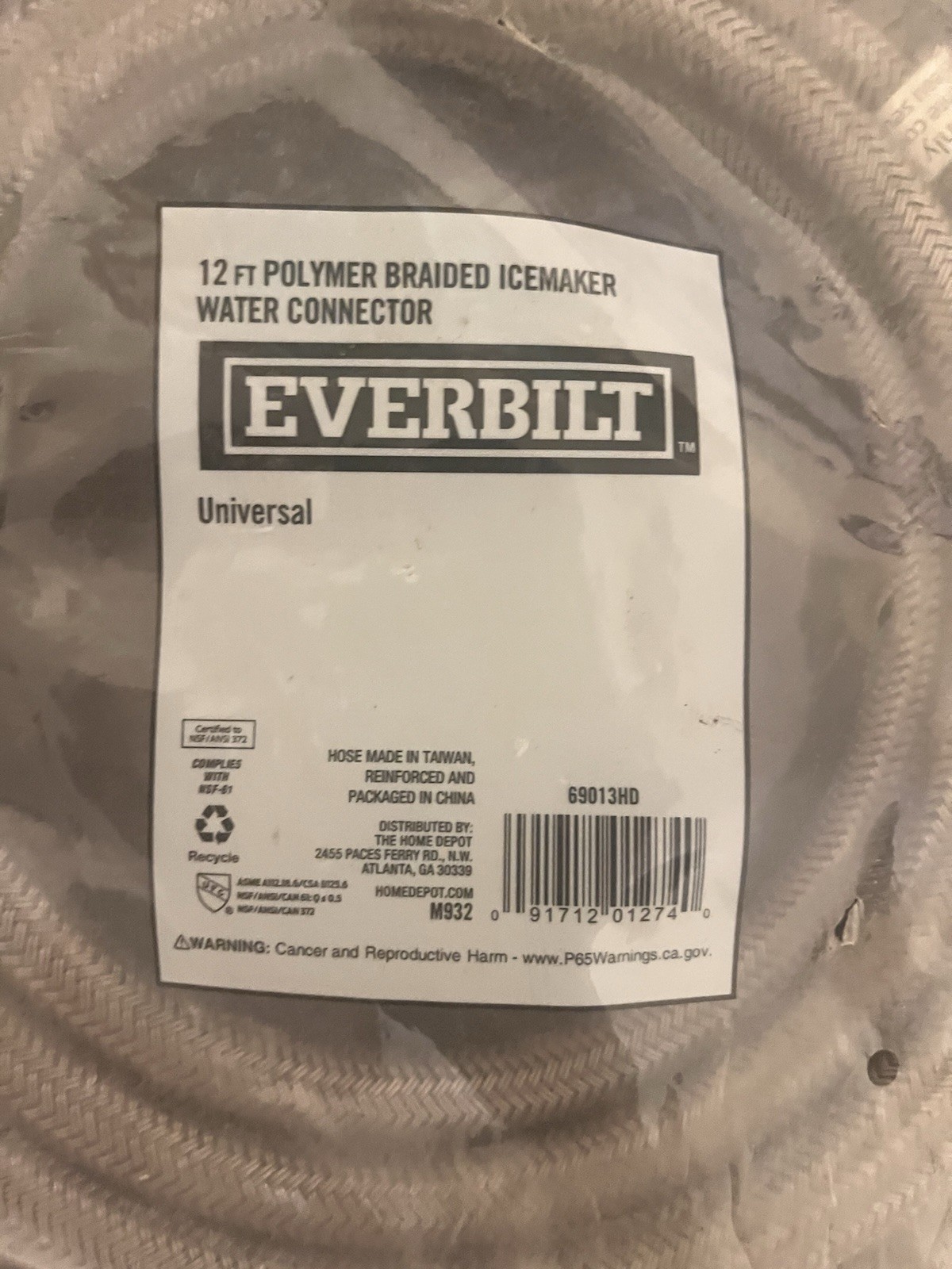 Everbilt 12 inch Upgraded Polymer Braided Water Line Brand New Open Box Everbilt 12 inch Upgraded Polymer Braided Water Line Brand New Open Box