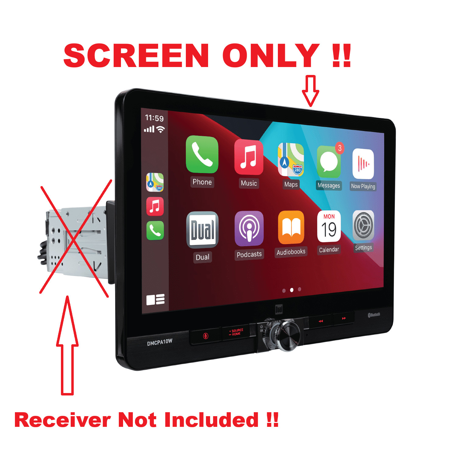 Dual Electronics DMCPA10W SCREEN ONLY 10.1”  Wireless Apple CarPlay NO RECEIVER
