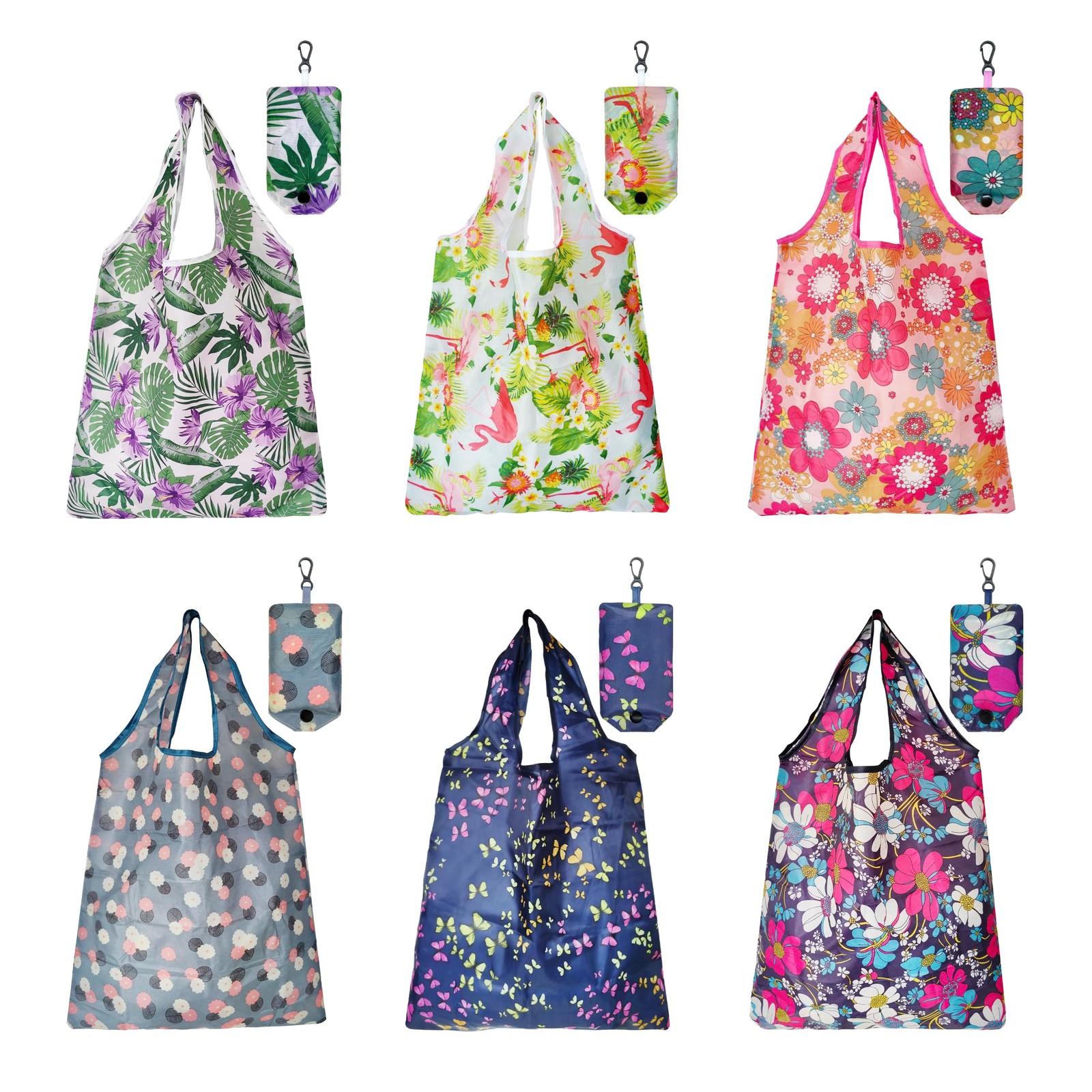 HIQU and HIST 6 Pcs Reusable Shopping Bags, Foldable Grocery Large, 6 Colours