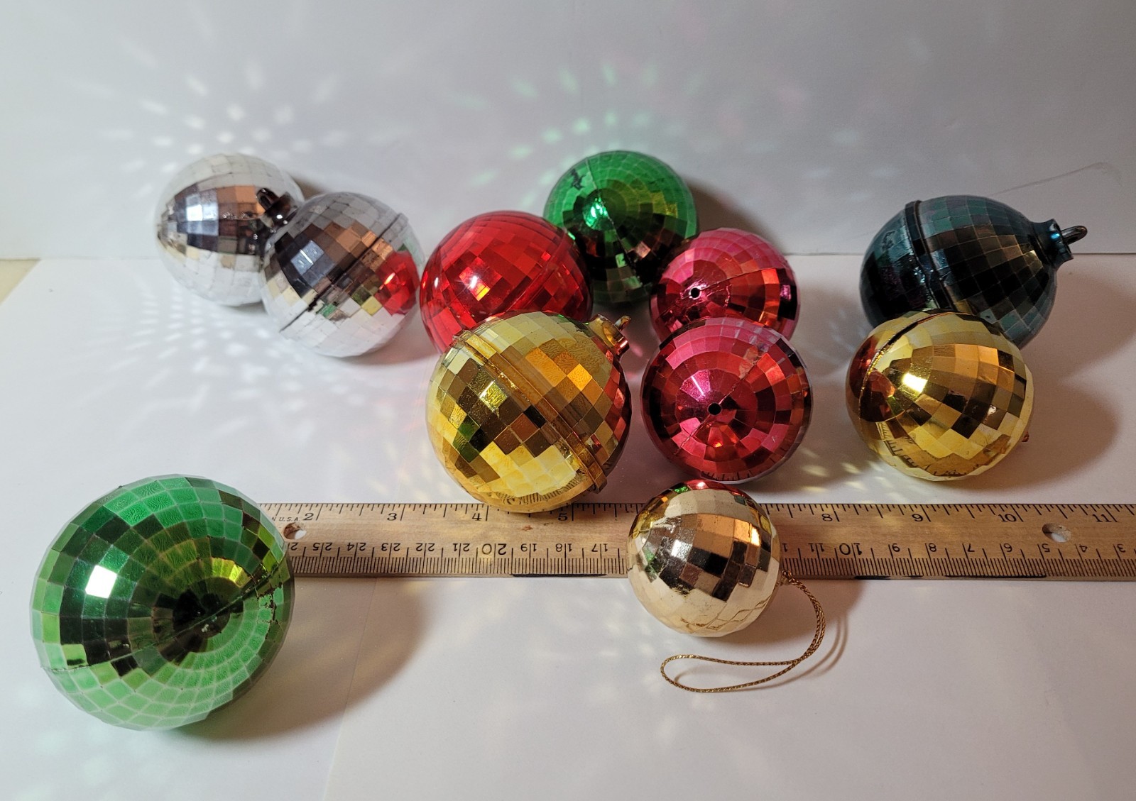 Retro Mid-Century Lot of 10 Bradford Plastic Disco Ball Christmas Tree Ornaments