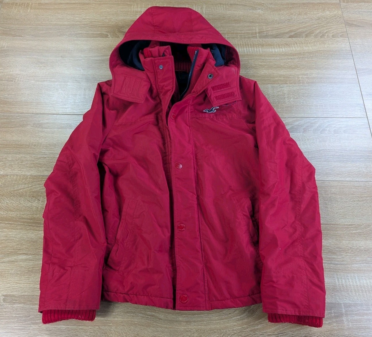 Hollister Co. Men\'s Medium Hooded All-Weather Jacket Red Full Zip Coat Hollister Co. Men\'s Medium Hooded All-Weather Jacket Red Full Zip Coat