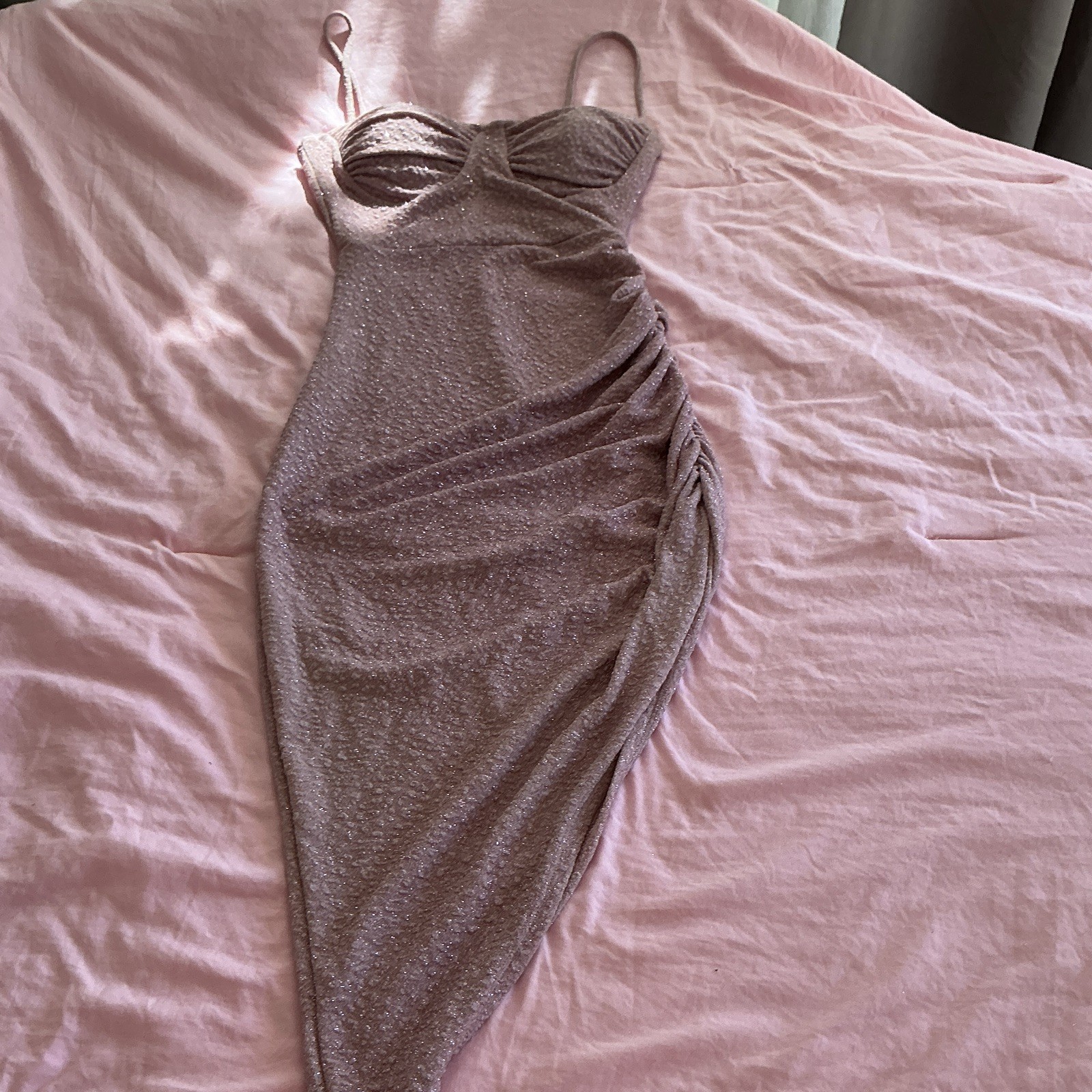 Windsor Women’s Pink Ruched Stretch Knit Bodycon Midi Sweetheart Dress S