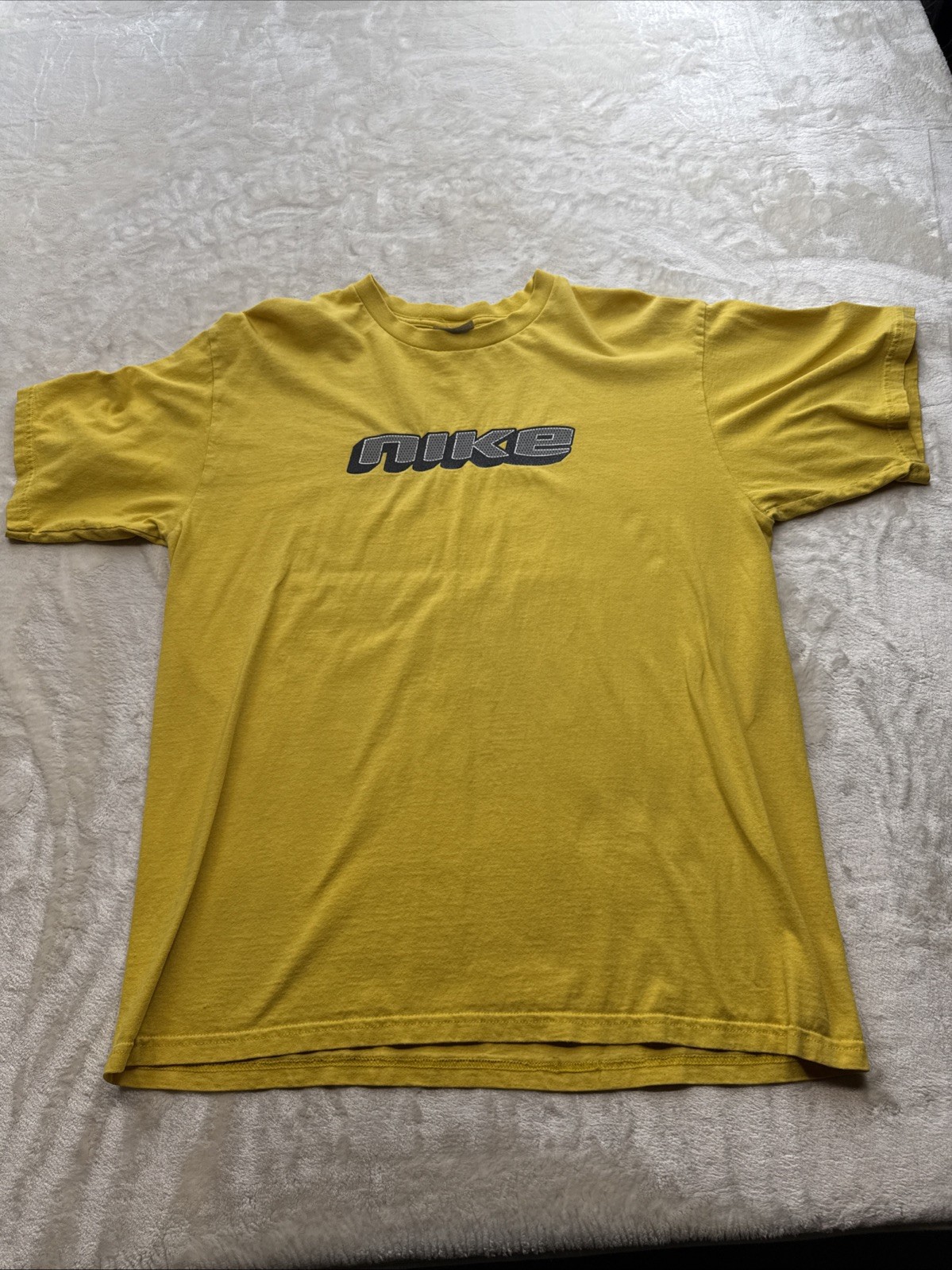 VTG Nike Mens Size M Yellow Raised Dot Spellout Short Sleeve Shirt 90s VTG Nike Mens Size M Yellow Raised Dot Spellout Short Sleeve Shirt 90s