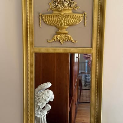 Gold Trumeau Mirror with Urn Relief Antique French Style with Gilded Details ... Gold Trumeau Mirror with Urn Relief Antique French Style with Gilded Details ...