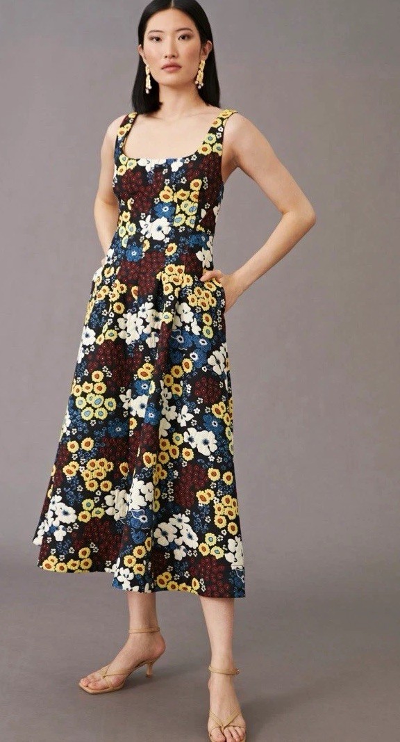 Anthro/Mauve Multicolor Floral Square Neck Sleeveless A-Line Midi Dress 10 Anthro/Mauve Multicolor Floral Square Neck Sleeveless A-Line Midi Dress 10