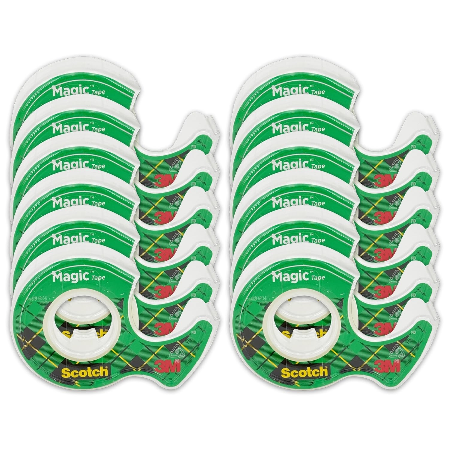 Scotch Magic Tape With Dispensers Transparent 0.75in X 350in Rolls - Lot of 12