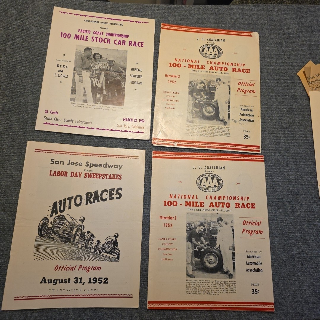 San Jose Speedway Stock Car Race Program Lot 1952 AAA BCRA CSCRA Johnny Boyd San Jose Speedway Stock Car Race Program Lot 1952 AAA BCRA CSCRA Johnny Boyd