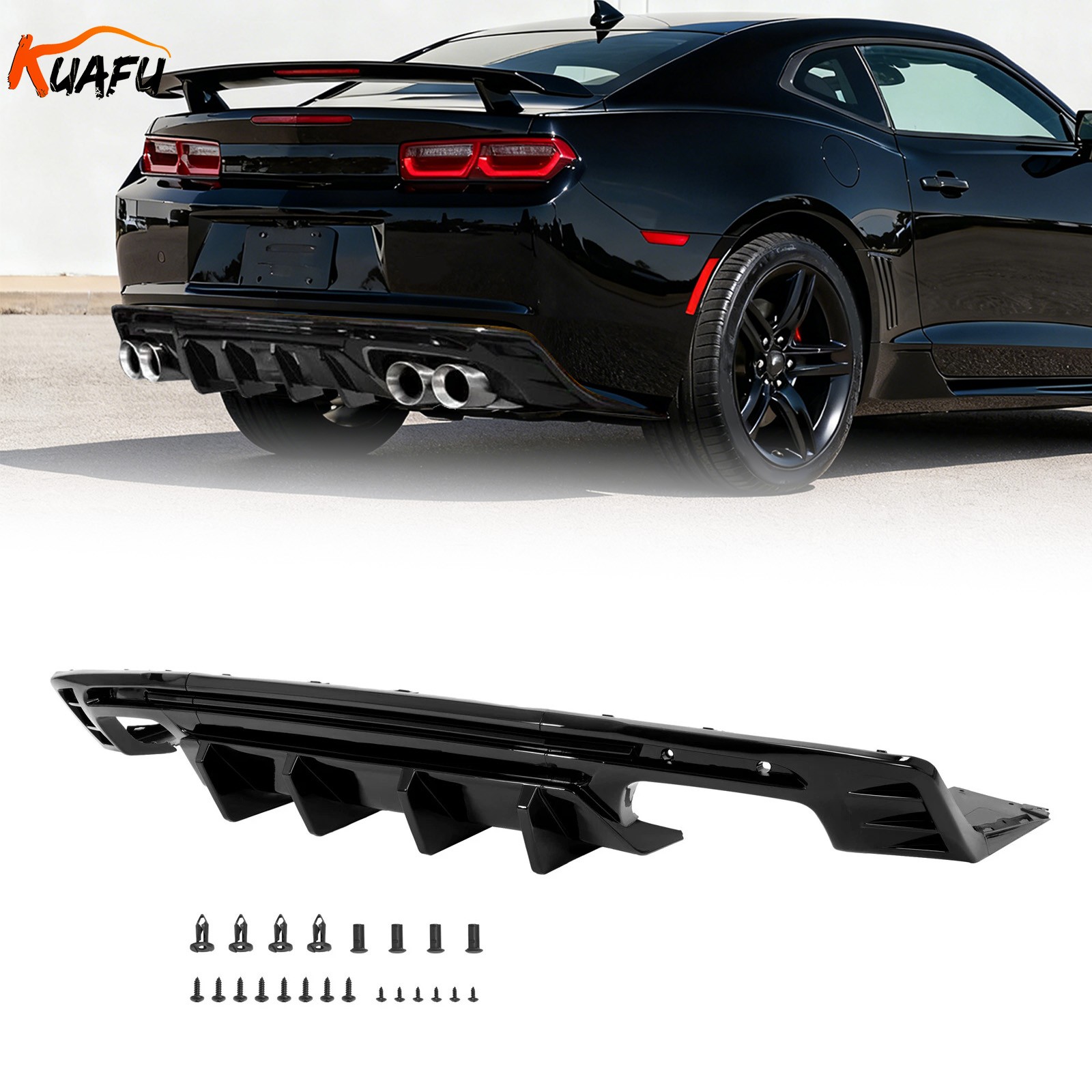 Fit 2016-2024 CHEVY CAMARO SS LT1 LS Rear Bumper Lip Diffuser Glossy Black 3PCS Fit 2016-2024 CHEVY CAMARO SS LT1 LS Rear Bumper Lip Diffuser Glossy Black 3PCS