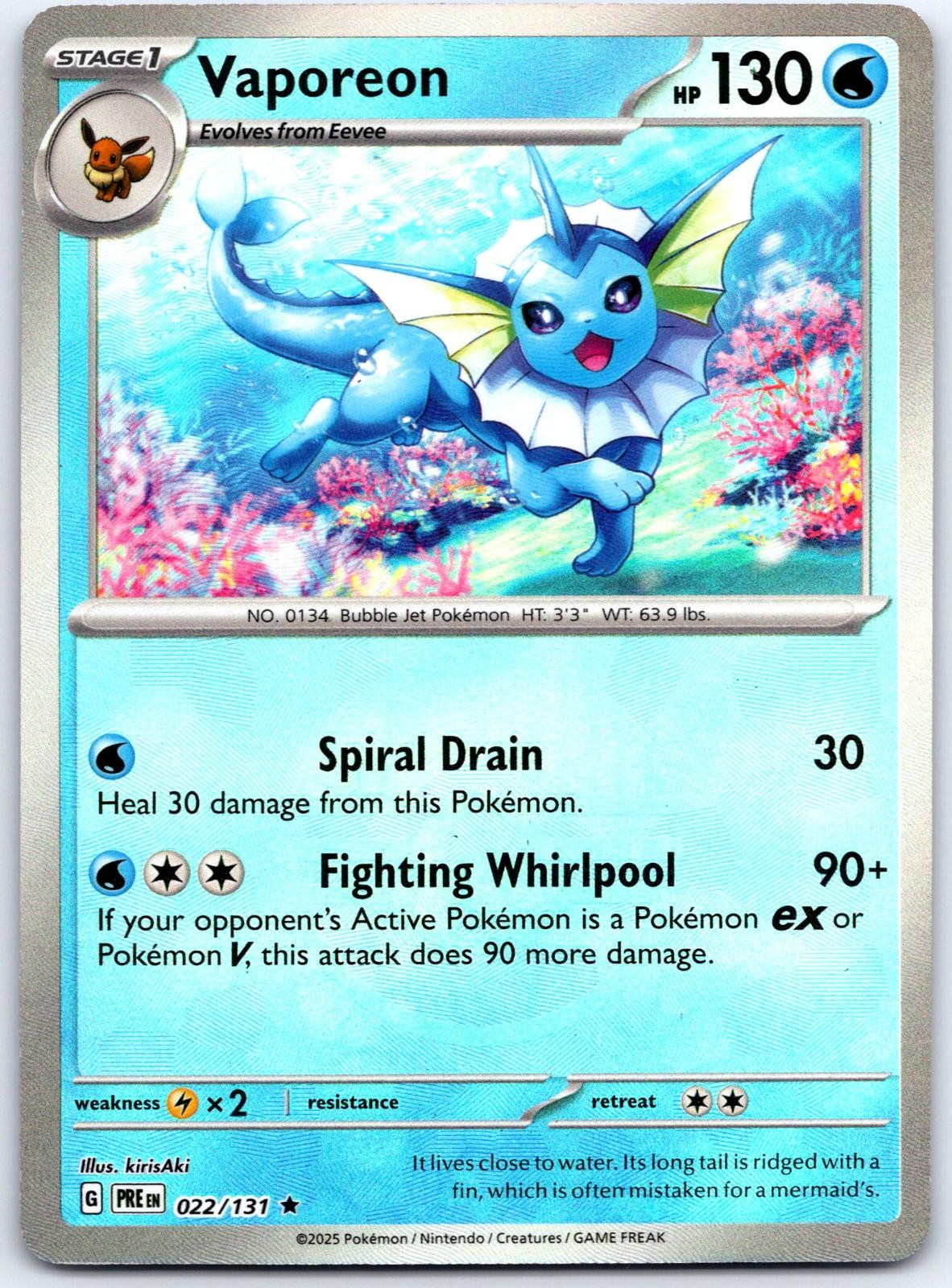 Vaporeon (Poke Ball Pattern) 022/131 Prismatic Evolutions Pokemon Holo Vaporeon (Poke Ball Pattern) 022/131 Prismatic Evolutions Pokemon Holo