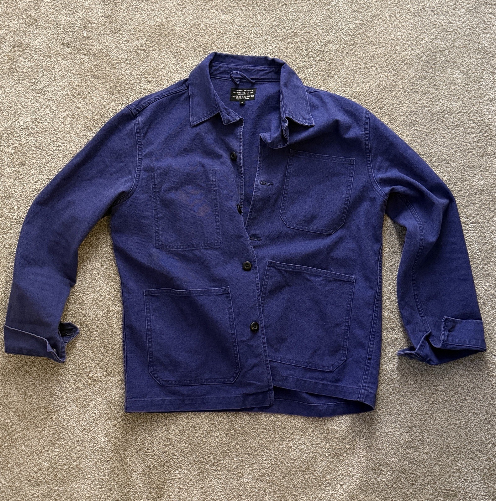 Imogene and Willie Button Front Work Jacket Blue Point Collar Men’s Medium M Imogene and Willie Button Front Work Jacket Blue Point Collar Men’s Medium M
