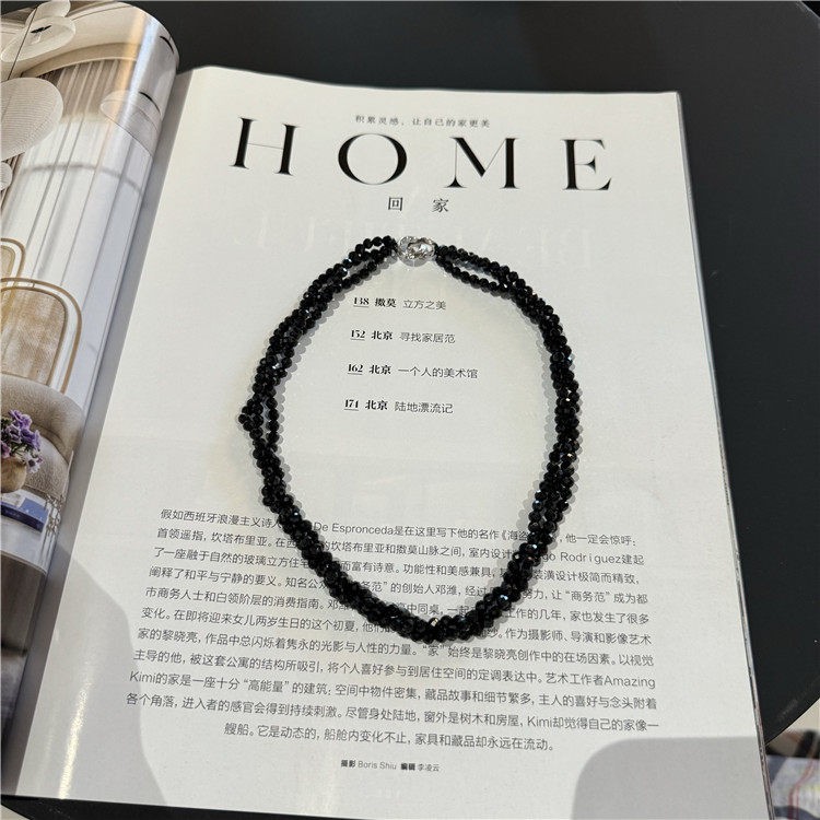 Multi Layer Spinel Beaded Choker Necklace Minimal Dark Style Elegant For Women Multi Layer Spinel Beaded Choker Necklace Minimal Dark Style Elegant For Women