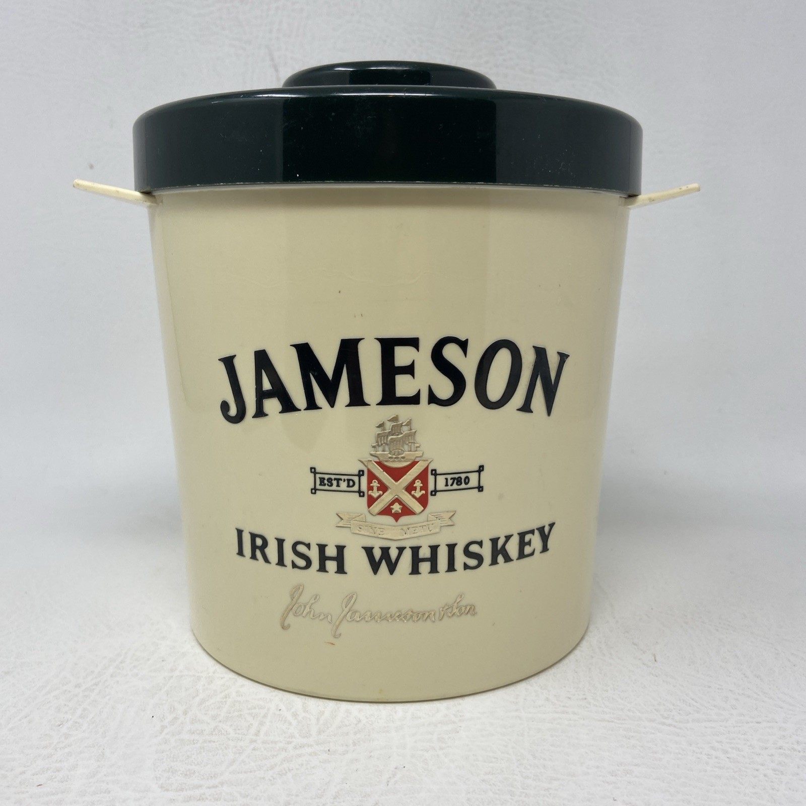 Vintage Jameson Irish Whiskey Ice Bucket Cream and Green Barware Home Bar Decor Vintage Jameson Irish Whiskey Ice Bucket Cream and Green Barware Home Bar Decor