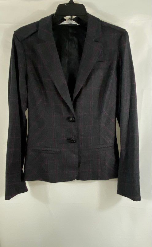 Diane von Furstenberg Women\'s 3pc Suit Charcoal Fuchsia Plaid Blazer Vest Sz 10