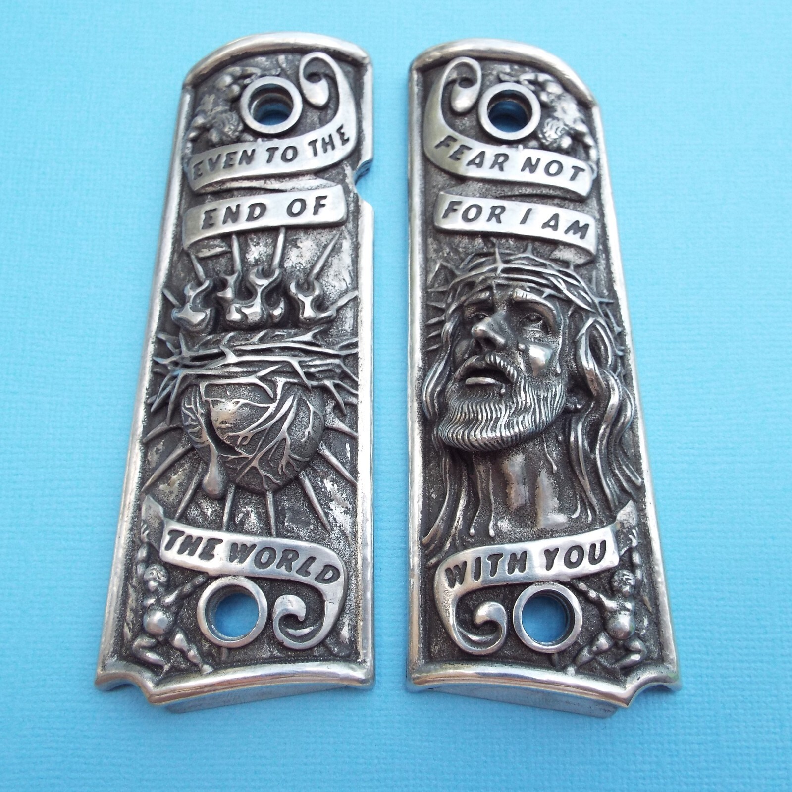 Original M1911 A1 Solid Pewter Jesus Sacred Heart Grips