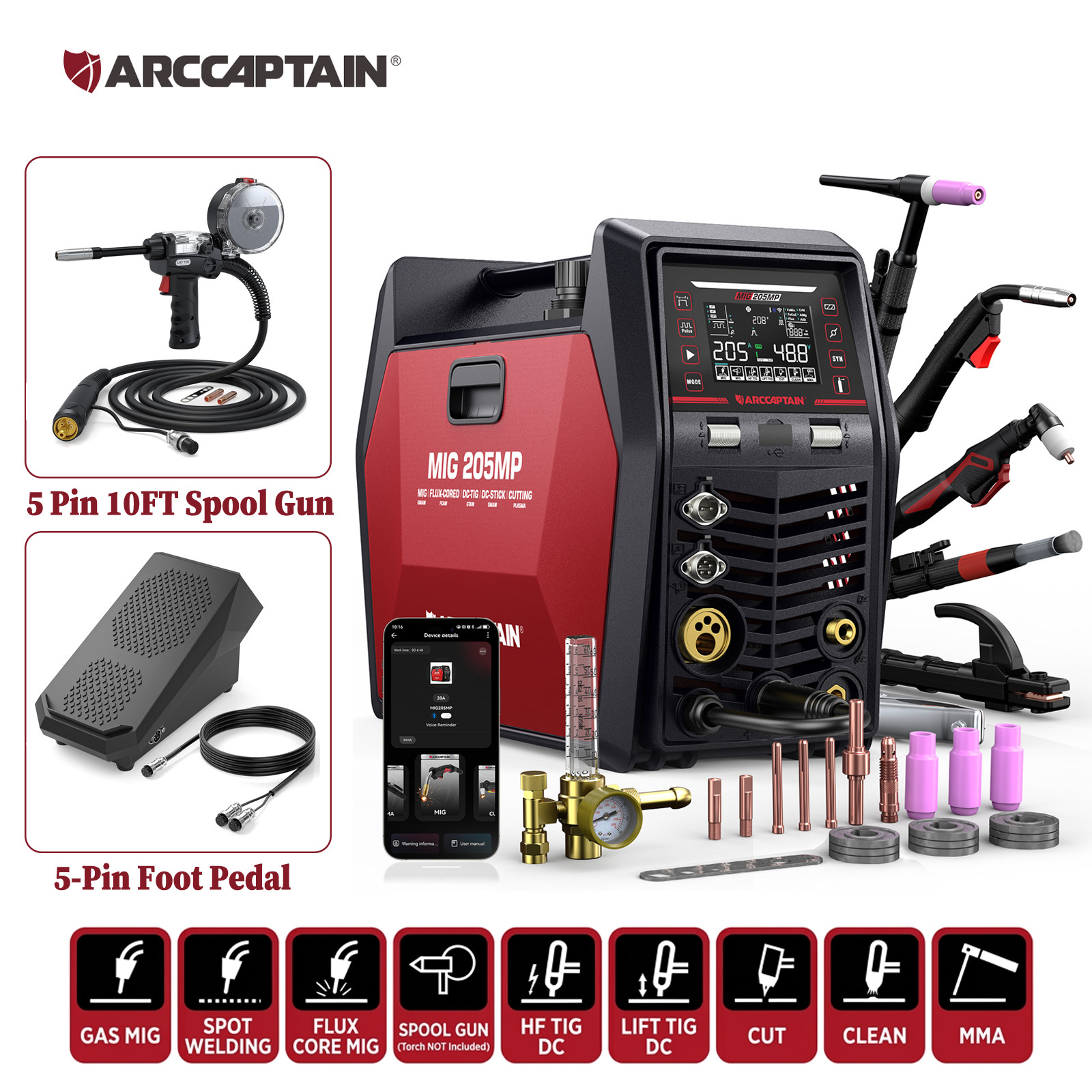 ARCCAPTAIN MIG205MP Pulse MIG Welder Plasma Cutter Aluminum Spool Gun & Pedal US ARCCAPTAIN MIG205MP Pulse MIG Welder Plasma Cutter Aluminum Spool Gun & Pedal US