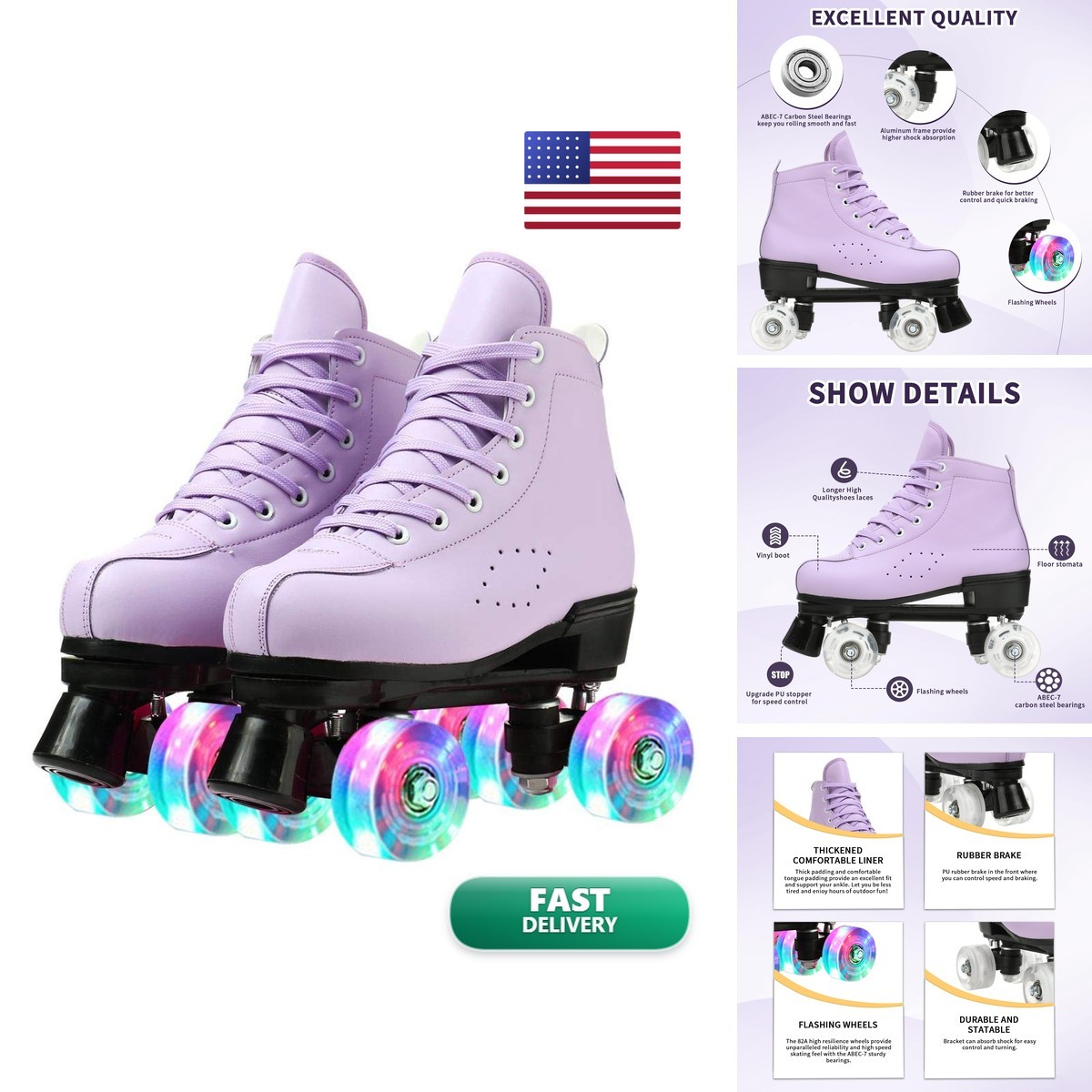 Gets PU Leather Derby Roller Skates Four Wheel Gets PU Leather Derby Roller Skates Four Wheel