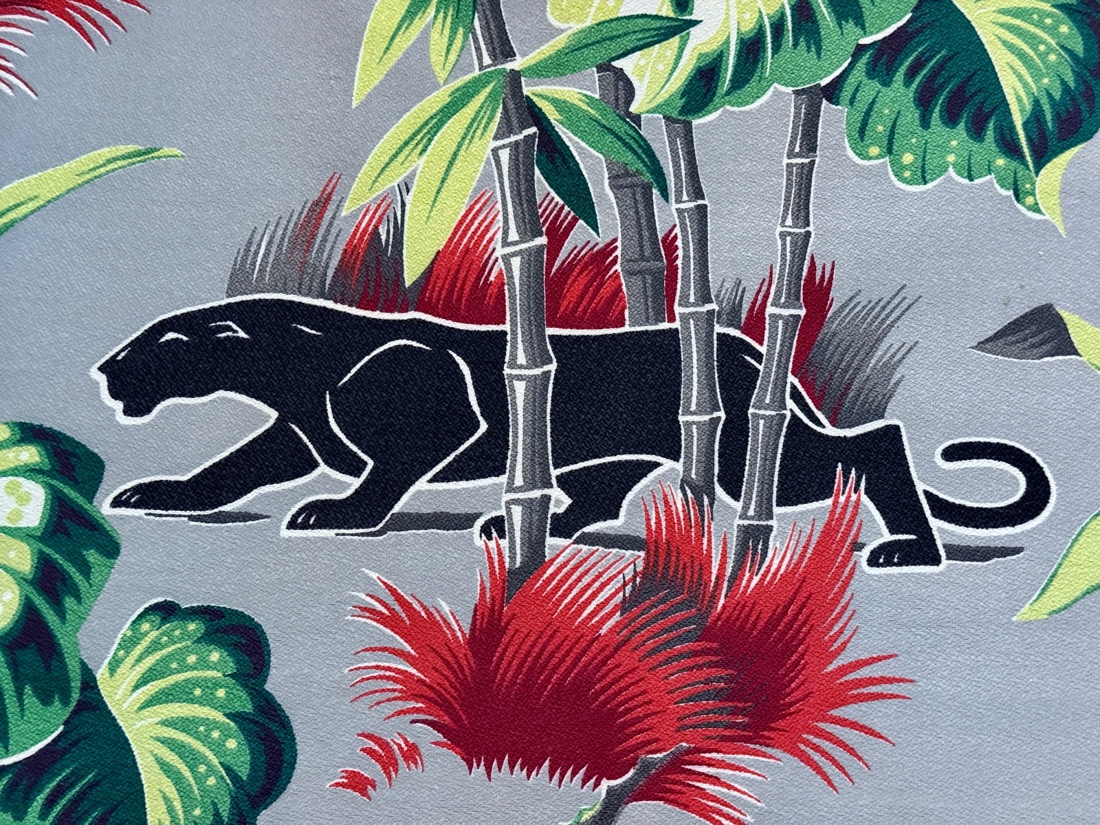 Panthers & Palms Art Deco JUNGLE Bamboo Mid Century Barkcloth Vintage Fabric Panthers & Palms Art Deco JUNGLE Bamboo Mid Century Barkcloth Vintage Fabric
