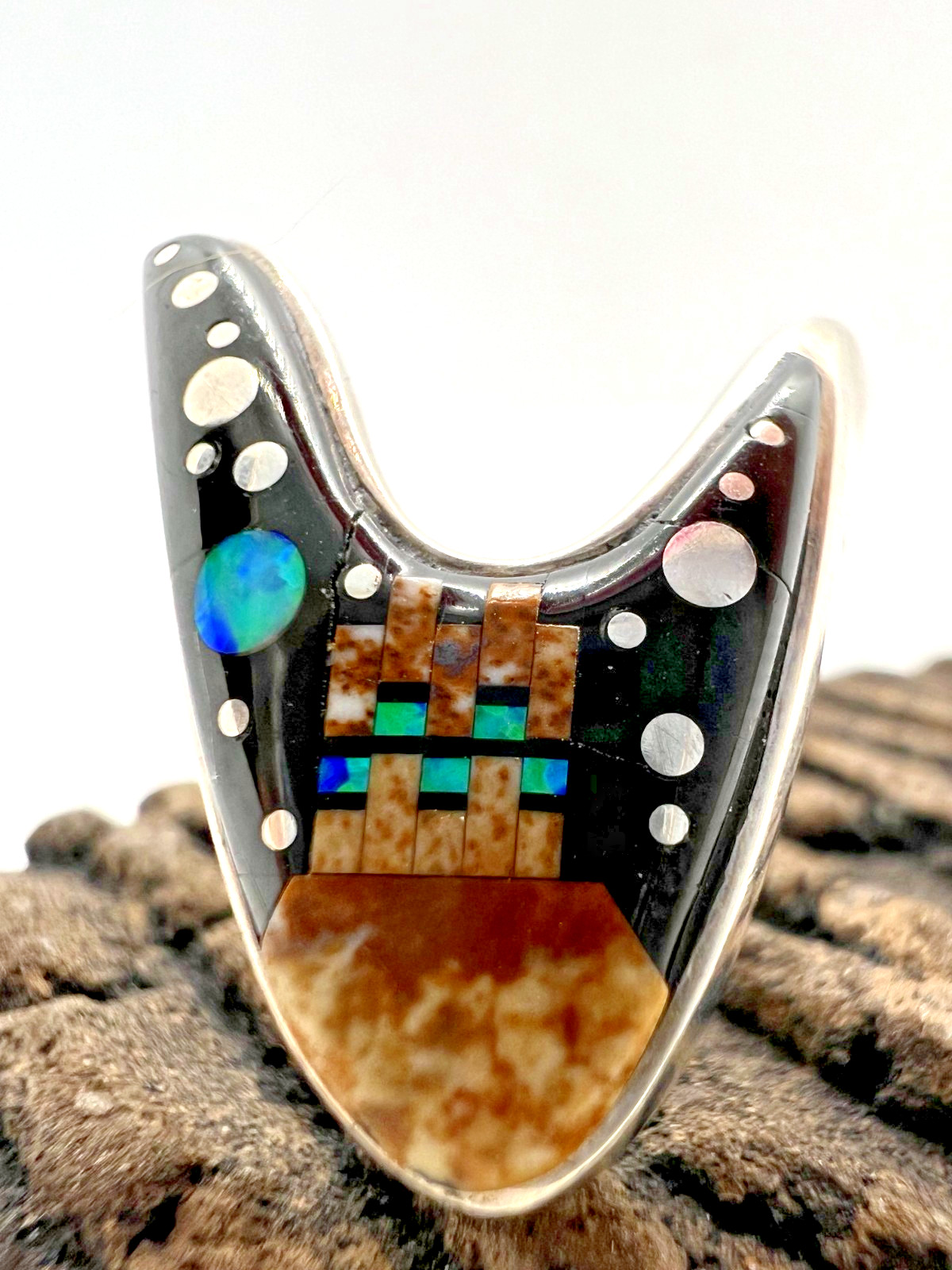 Vintage COSMIC NIGHT SKY Southwestern pueblo inlay ring Calvin Begay Navajo 5.5 Vintage COSMIC NIGHT SKY Southwestern pueblo inlay ring Calvin Begay Navajo 5.5