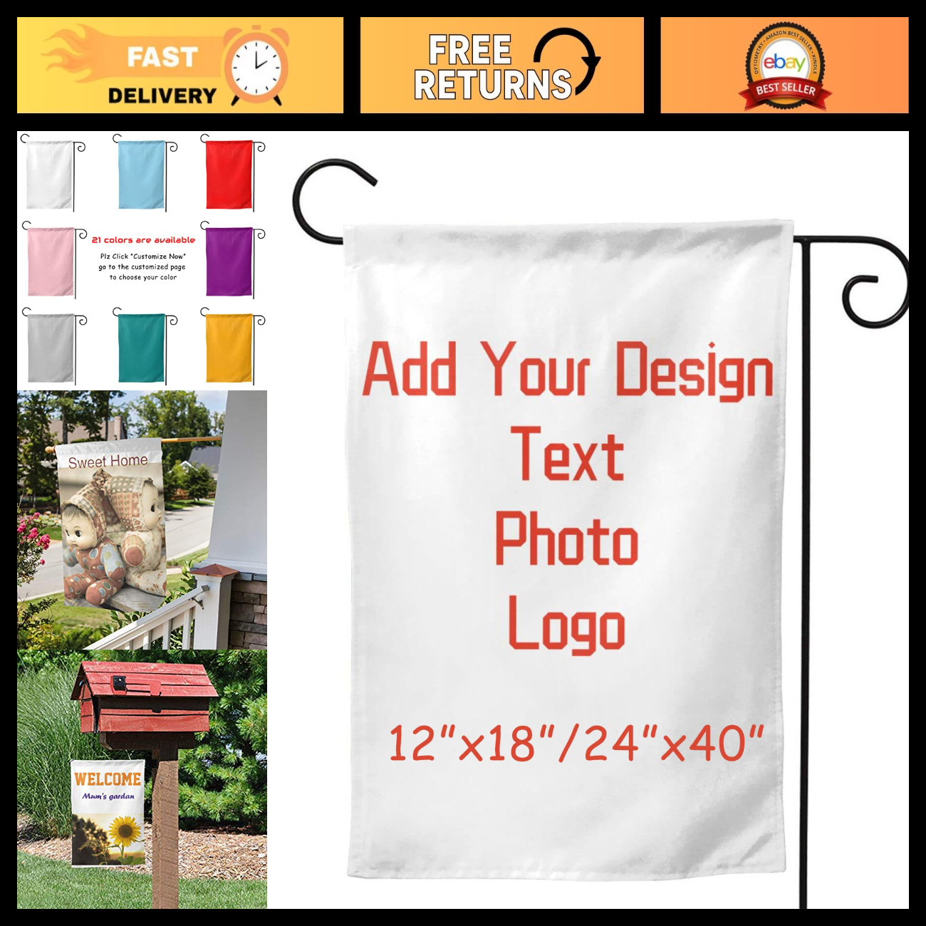 Personalized 12x18 Inch Double-Sided Garden Flags - Custom Photo/Text Outdoor De Personalized 12x18 Inch Double-Sided Garden Flags - Custom Photo/Text Outdoor De