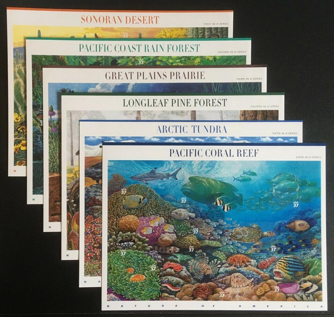 SHEETS - NATURE OF AMERICA SHEETS  #1 - #6  COMPLETE  MNH BELOW FACE