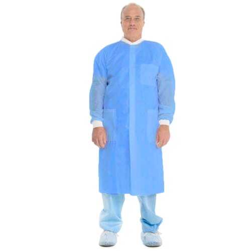 Halyard Basic Plus Lab Coat, Small, Blue, 25/Box Halyard Basic Plus Lab Coat, Small, Blue, 25/Box