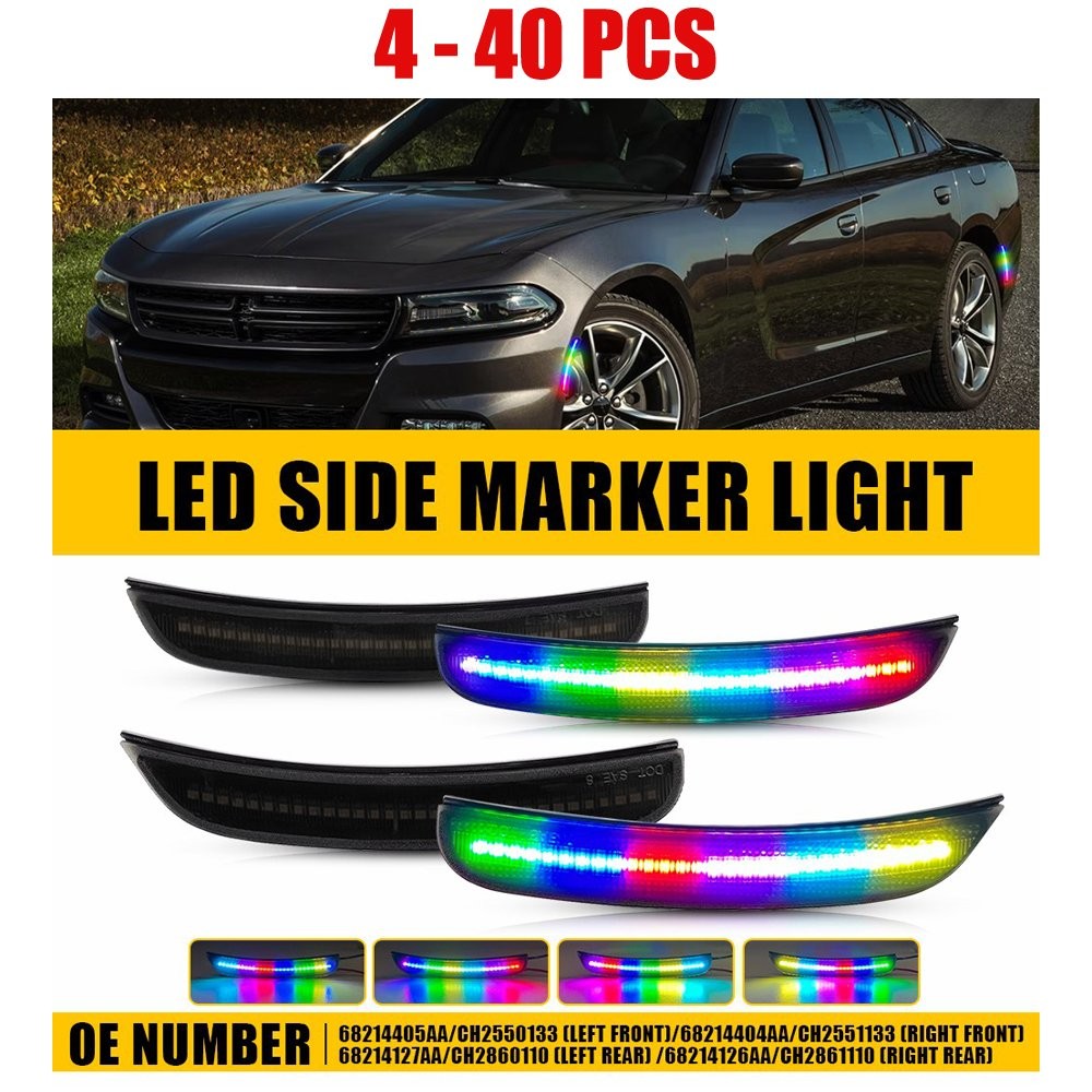 4-40x Dynamic Multiple Color LED Side Marker Light For Dodge Charger 2015-2022 A