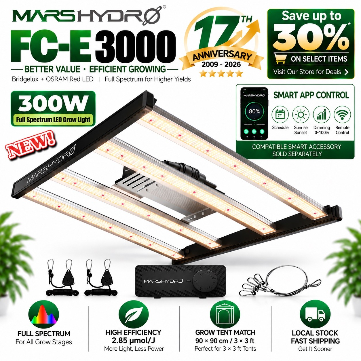 MARS HYDRO FC-E3000 300W LED Grow Light for Indoor Plant Deep Canopy Penetration MARS HYDRO FC-E3000 300W LED Grow Light for Indoor Plant Deep Canopy Penetration